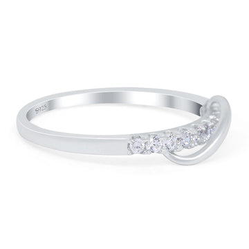Fashion Overlap Ring Half Eternity Round Simulated Cubic Zirconia 925 Sterling Silver (5mm)